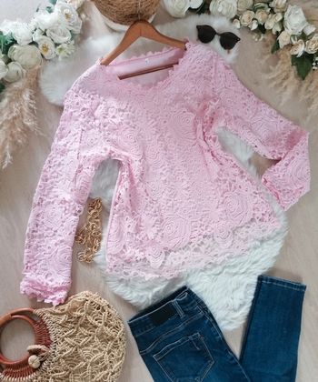 Jolie blouse rose dentelle taille XL