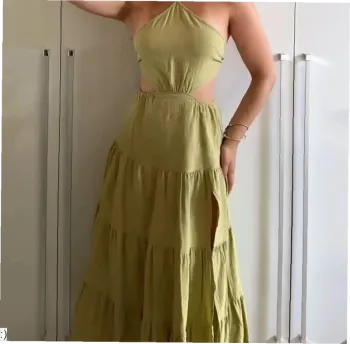 Robe Femme Longue Verte Bretelles Dos Nu Fendue - Taille S Neuf Jamais Porté