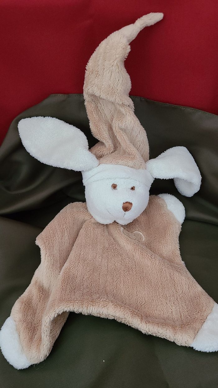 Doudou Semi Plat Carré Chien Lapin Beige Blanc Eveil et Tendresse CMP - photo numéro 3