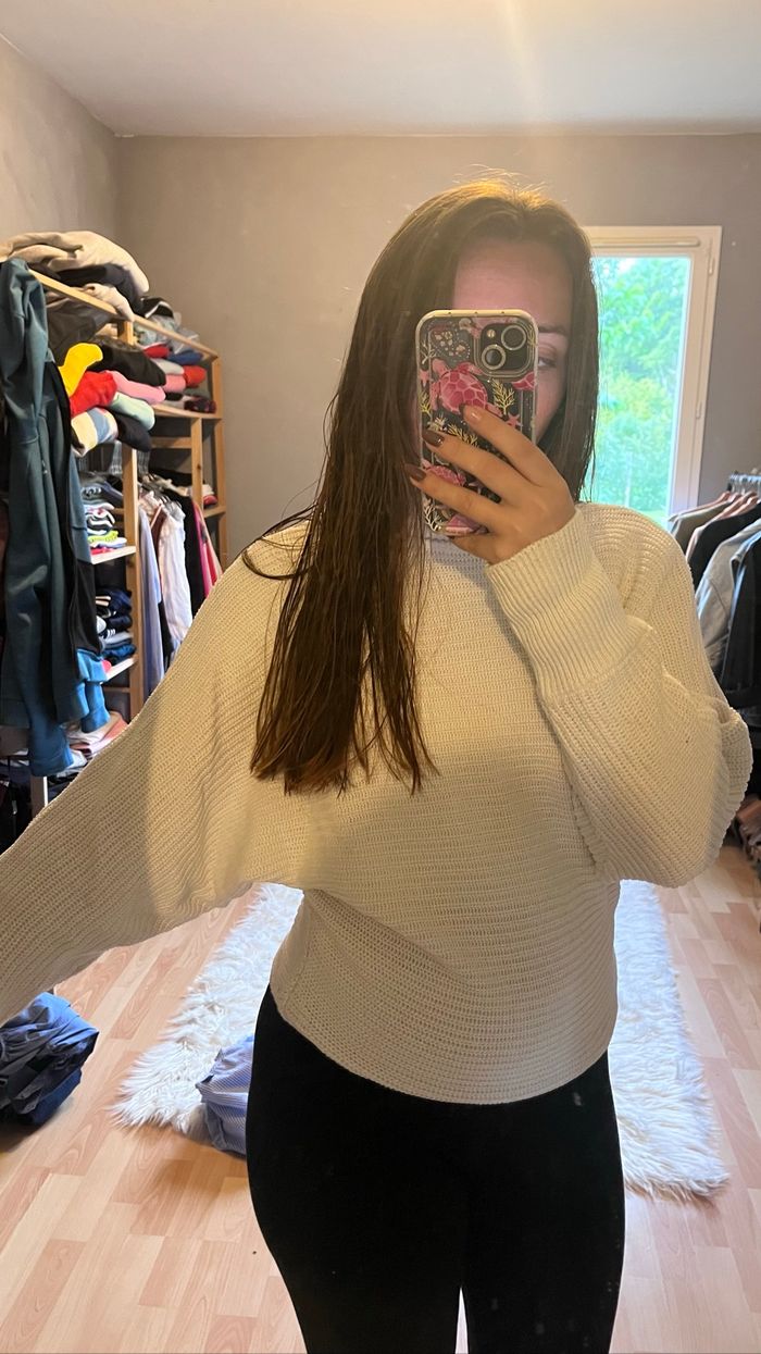 pull en maille col roulé blanc - photo numéro 2