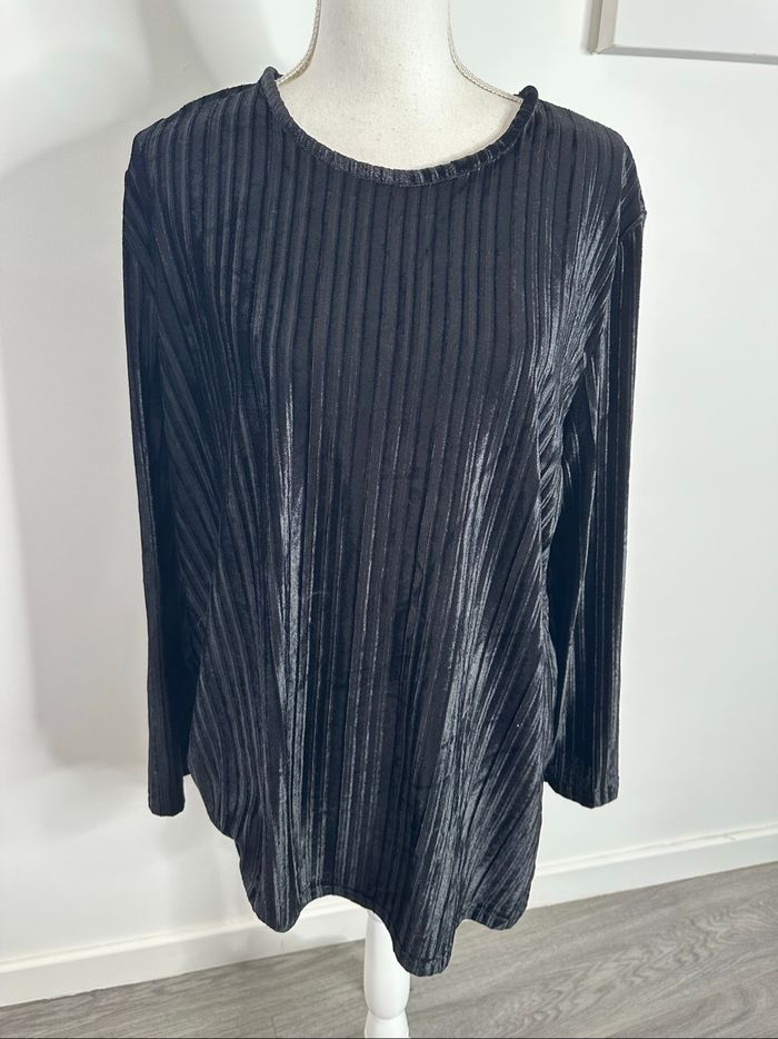 Blouse satinée noire velours côtelé Vintage T54 7XL