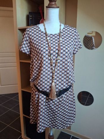 Tunique longue robe camel vintage L