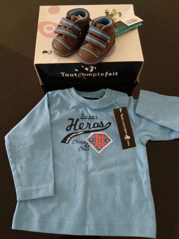 T-shirt + chaussures bebe 6/9 mois