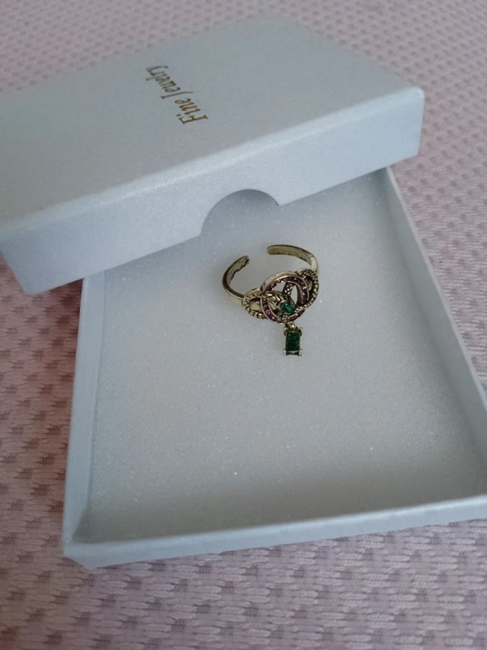 Bague vintage serpent avec zircons verts - photo numéro 4