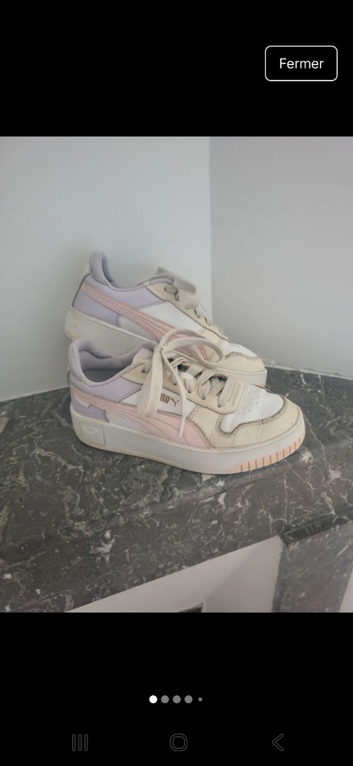 Basket Puma beige blanche rose et violet taille 36
