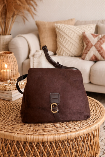 Sac bandoulière en suédine marron