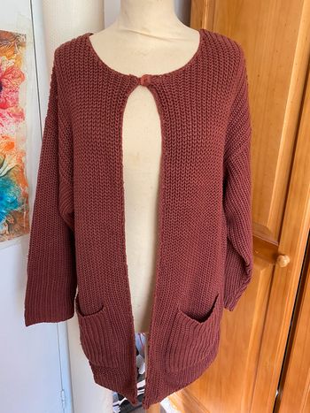 Beau gilet mi-long marron T. 46 femme TBE