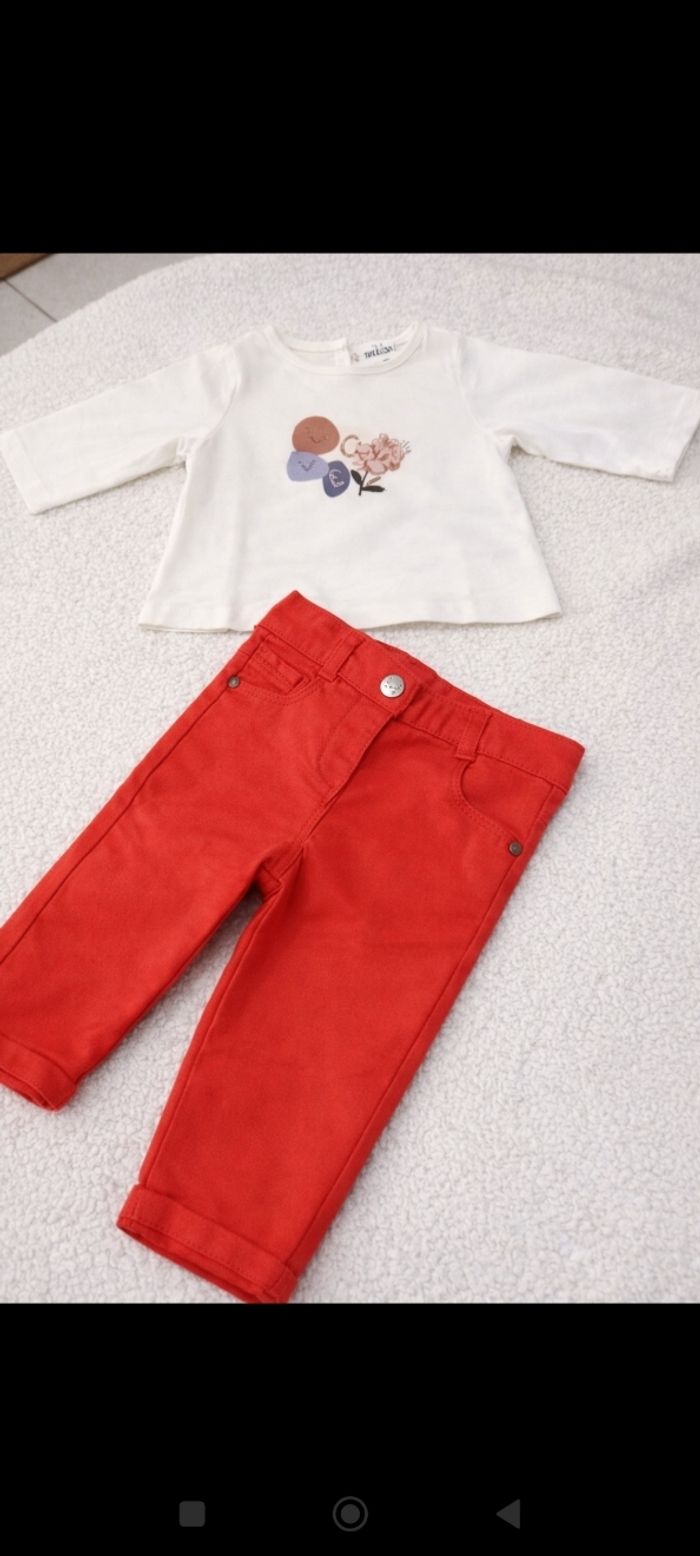 Ensemble bébé Tape à l'œil / Orchestra – haut + pantalon rouge - photo numéro 1