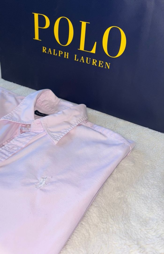 Chemise Neuve Ralph Lauren Rose Pâle Logo Blanc - Taille S/36