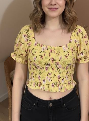 💛 Blouse courte jaune à fleurs – FB Sister – Taille S – Très bon état