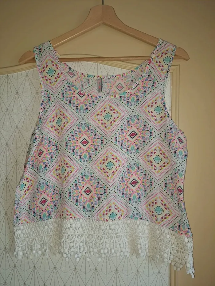 Débardeur fluide coloré femme comme neuf dentelle tbe FB Sister S