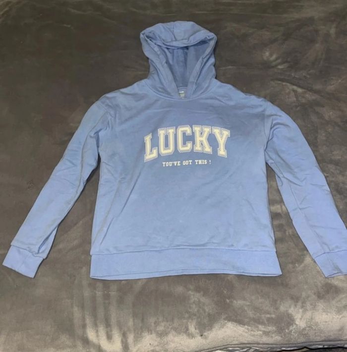 Pull à capuche bleu claire femme 34 XS kiabi