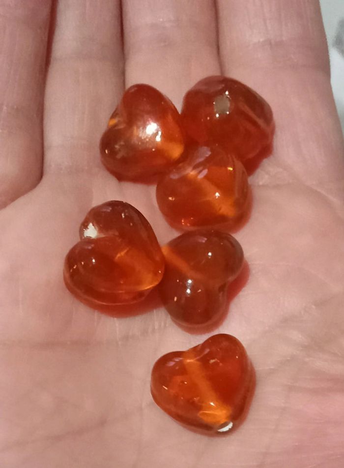12 Perles Coeur en verre orange - photo numéro 3