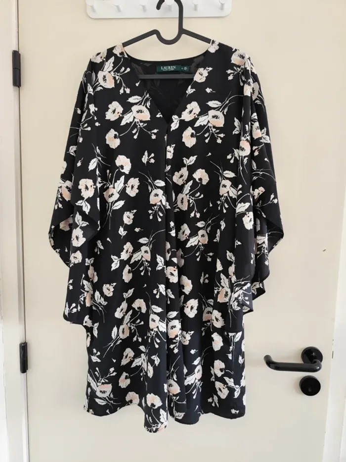 Superbe robe d'été évasée Ralph Lauren noire motifs fleuris S/M - photo numéro 5