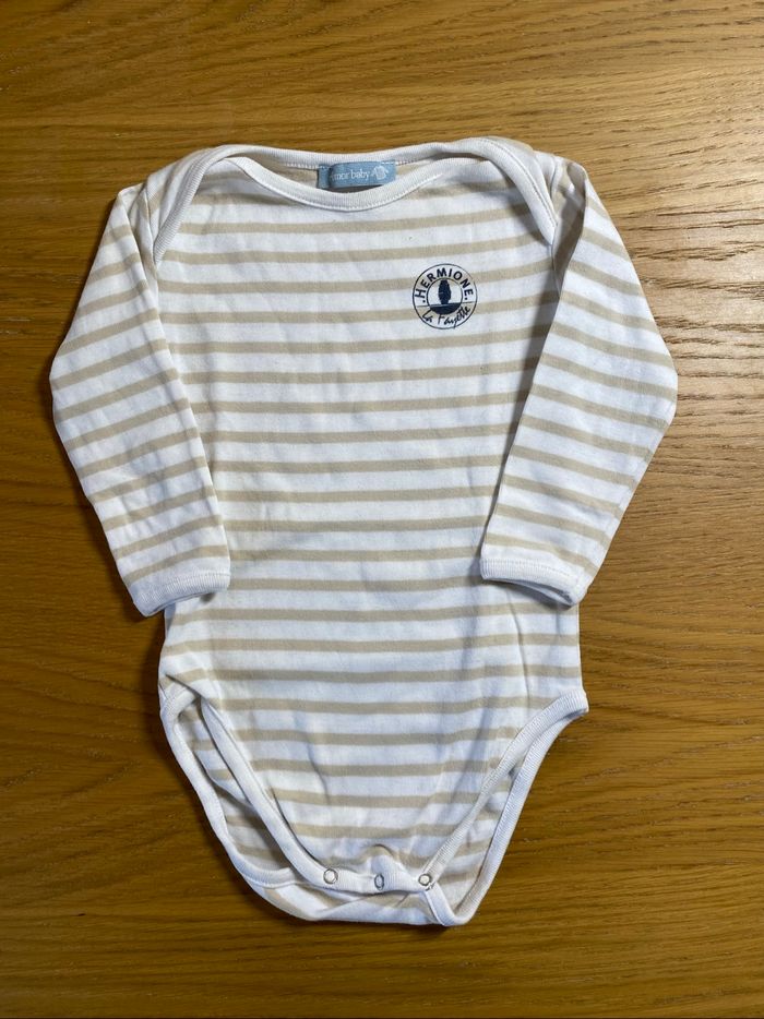 Armor Baby Body rayé beige et blanc Taille 12 mois - photo numéro 2