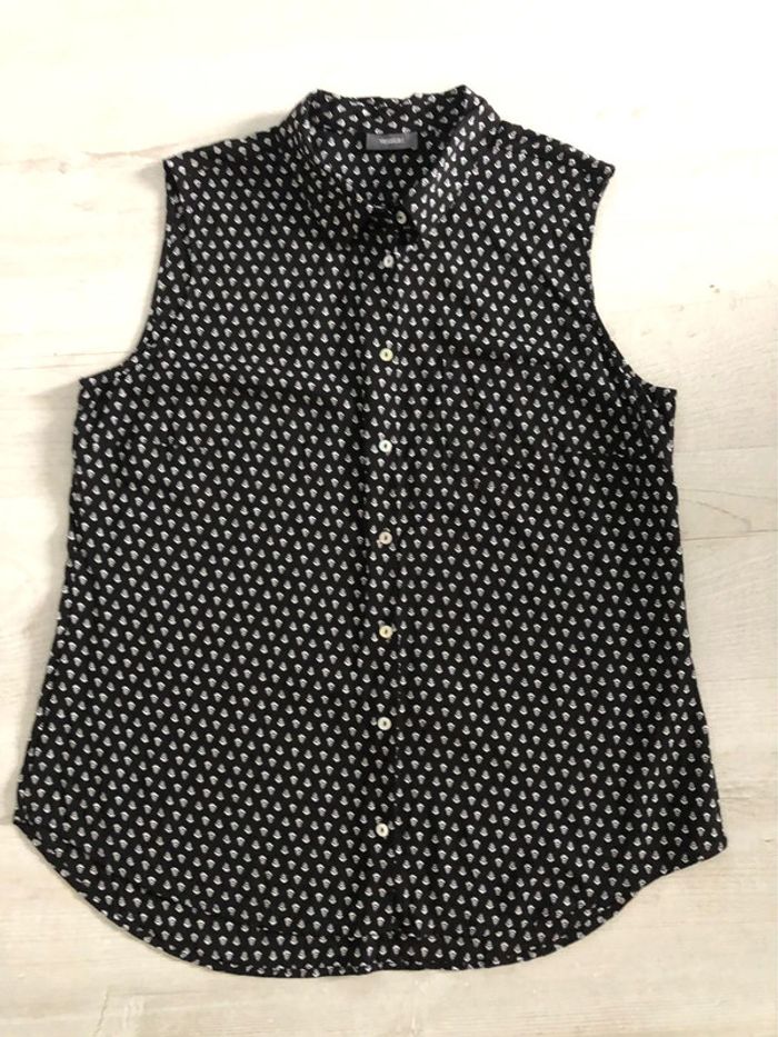 AN129- Blouse noire motifs blancs T 48 (46) NEUVE - photo numéro 3