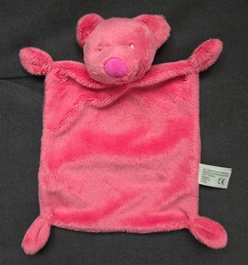 Doudou ours plat rectangle rose fuschia- Nez mauve - Simba