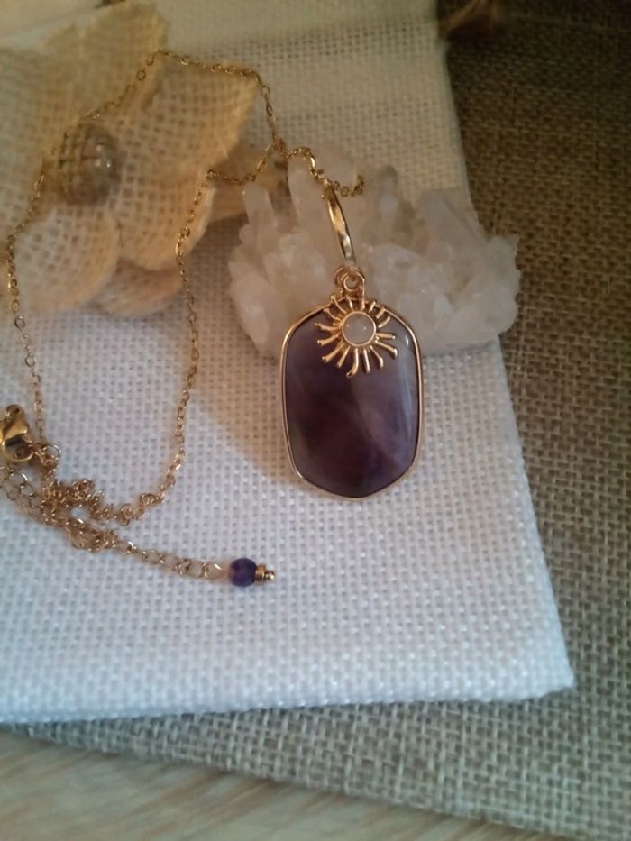 Collier pierre d'améthyste 💜 et soleil sélénite