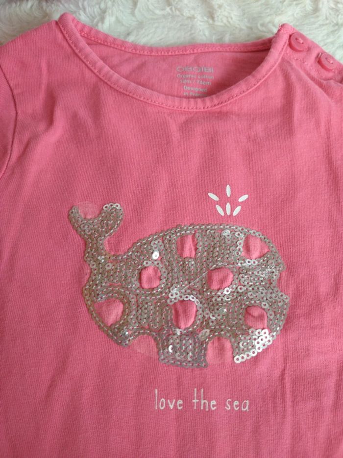 Tee shirt chemise manches courtes Fille 12 mois baleine Love the sea Obaïbi 100% coton - photo numéro 5