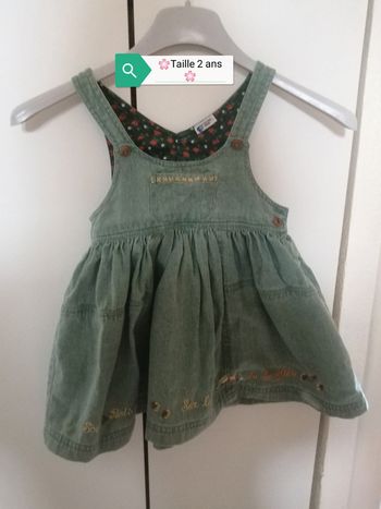 🌸Robe jean vert clair aux broderies d'automne Taille 2 ans 🌸