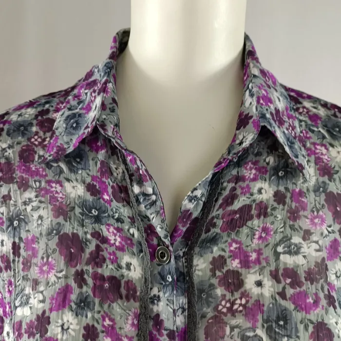 Chemise fluide à fleurs violettes Betty Barclay, coupe longue, légère, taille 36 A1223 - photo numéro 7