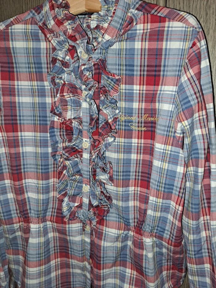 Chemise à carreaux style écossais rouge volants original marines 9/10 ans - photo numéro 2