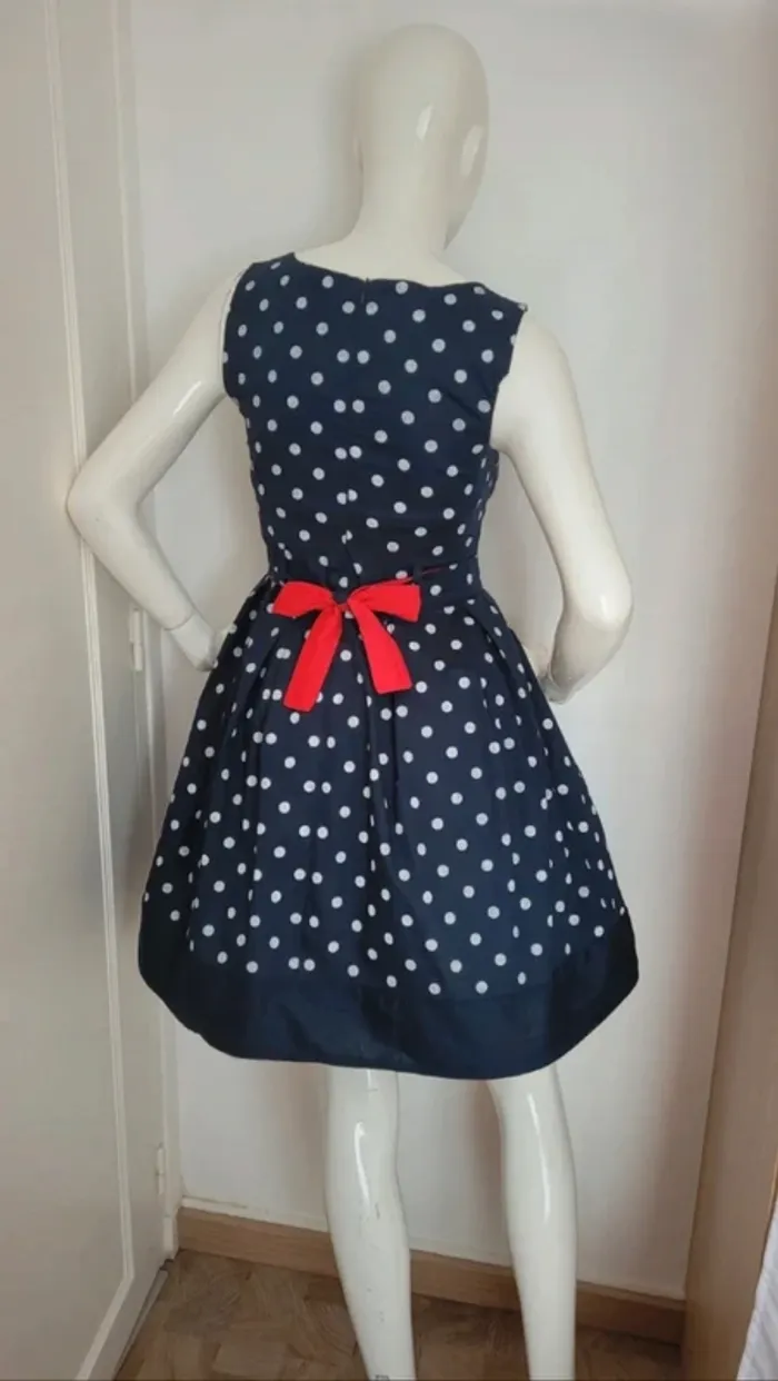 Robe rockabilly marine à pois blancs - photo numéro 3