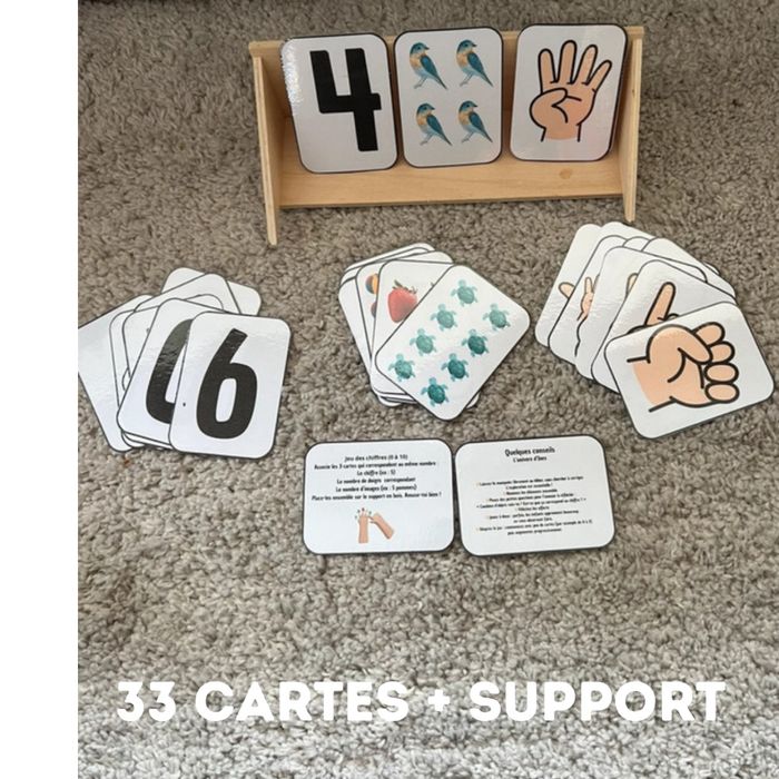 Cartes quantifier - numération + support en bois