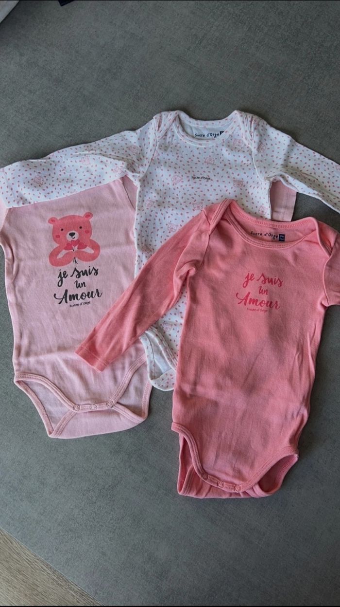 Lot de 3 bodies fille manches longue 9 mois