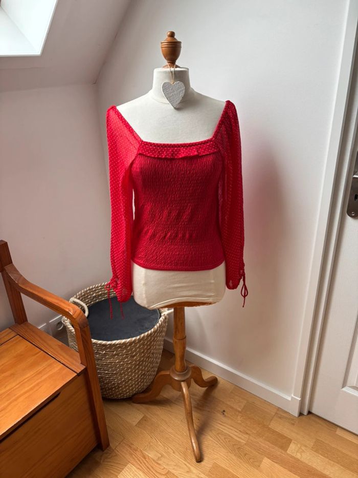 Sublime blouse bohème rouge à pois - T38 - photo numéro 4