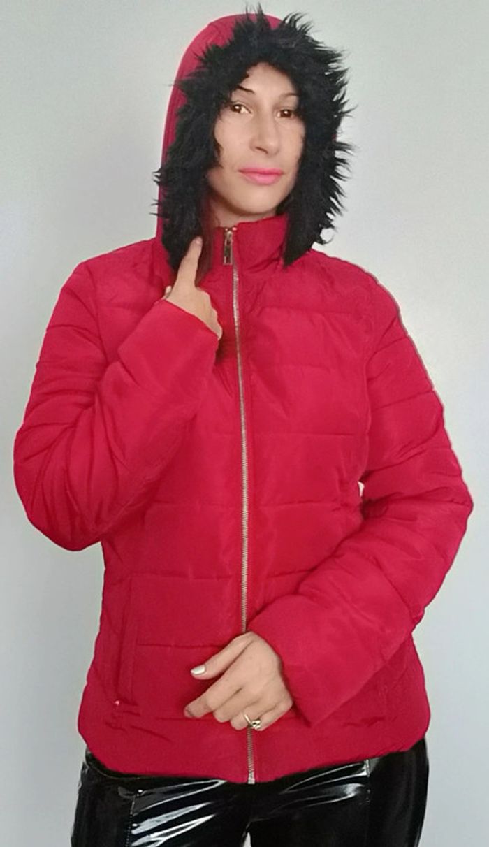 Doudoune rouge zippée à capuche taille 36 - photo numéro 3