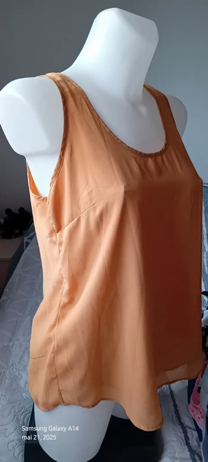Blouse débardeur longue en voile superposé dos ouvert jaune moutarde femme M pimkie - photo numéro 7
