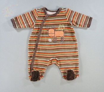 Pyjama dors-bien grenouillère velours marron multicolore rayures Orchestra 1 mois 54 cm garçon