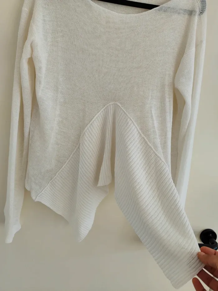 Superbe pull en lin Sarah Pacini blanc asymétrique taille unique - photo numéro 6