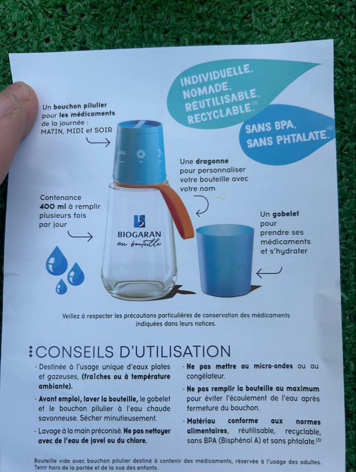 Bouteille Biogaran neuve – bouchon pilulier + gobelet – 400 ml - photo numéro 5