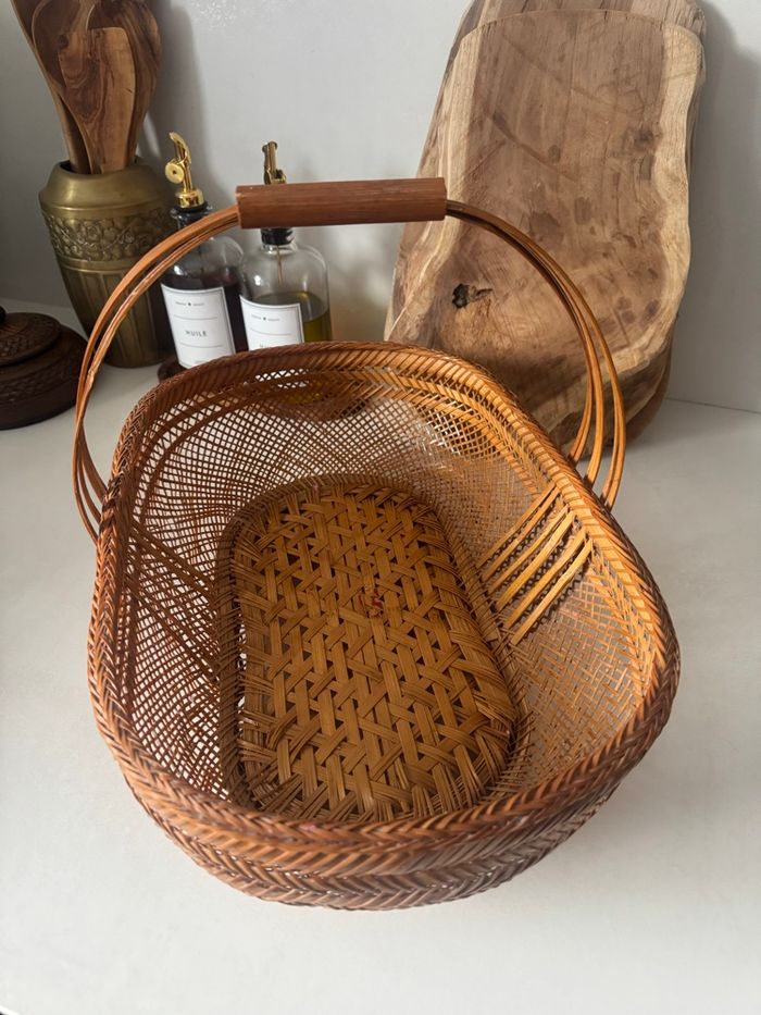 Panier ancien en osier / bambou tressé – vintage - photo numéro 9