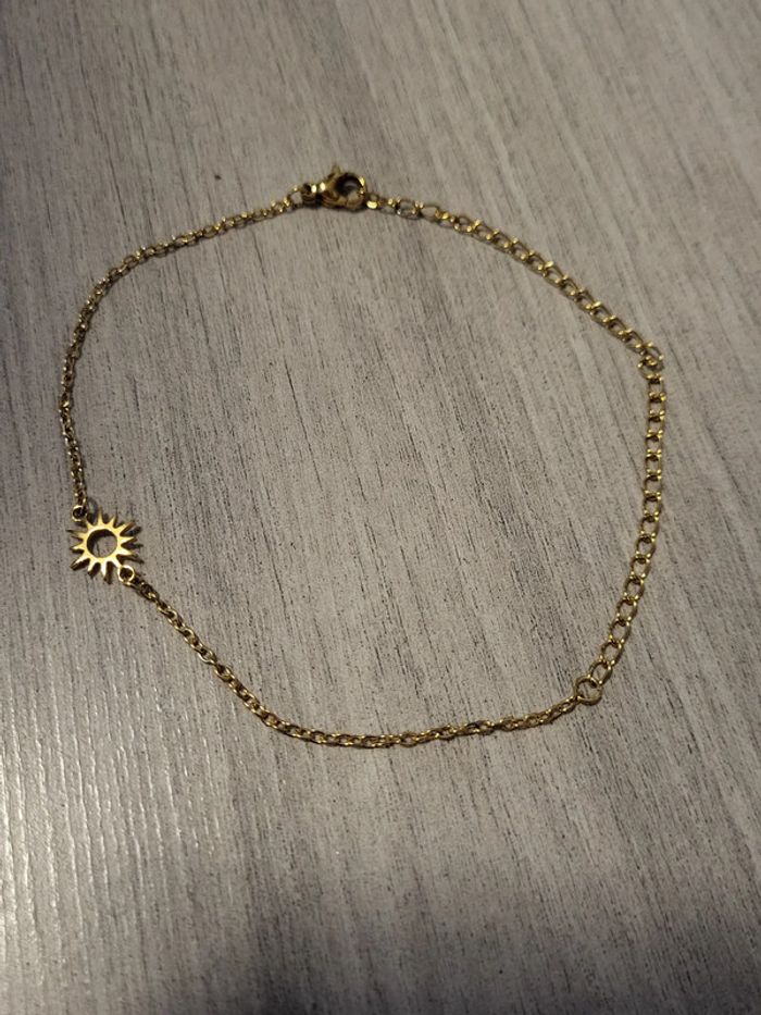 Chaîne bracelet de pied en acier inoxydable avec soleil doré - photo numéro 2