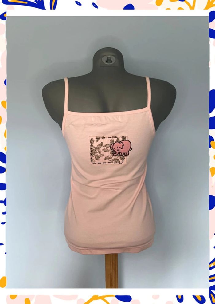 🌸 Débardeur La Fée Maraboutée – Taille 1 – Rose uni avec motif carré et éléphant 🌸 - photo numéro 4