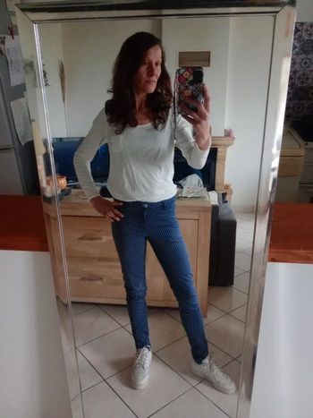 Pantalon femme 38 bleu marine  pois blancs c76