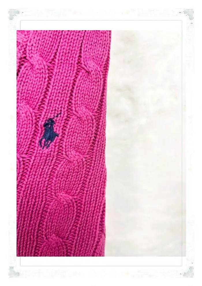 Ralph Lauren pull femme coton torsadé rose col V taille M - photo numéro 5