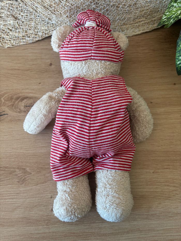Vintage doudou ours beige combinaison rayé rouge the baby collection nicotoy - photo numéro 4