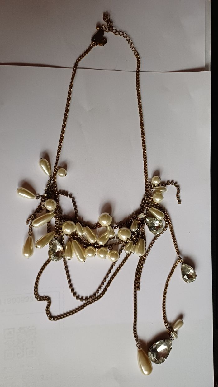 Collier vintage de style baroque  doré strass et perles - photo numéro 4