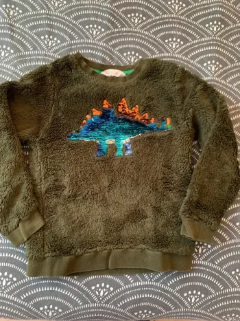 Pull chaud dinosaure sequins taille 6/8 ans