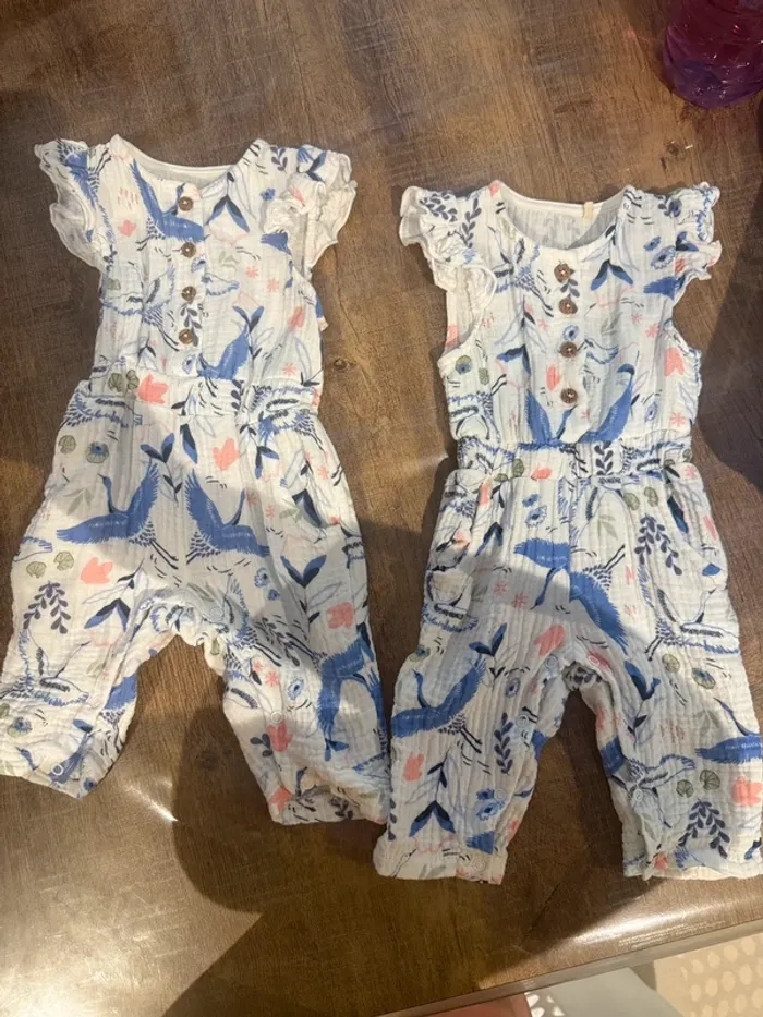 Combinaison bébé en gaze de coton Tiana x2