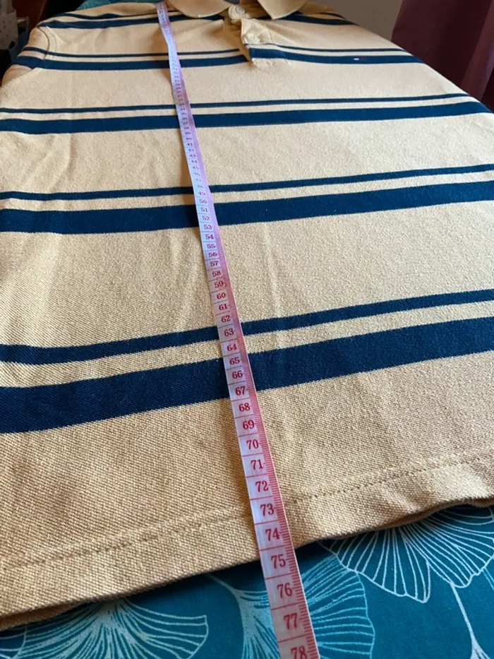 Polo manches longues moutarde à rayures bleu marine pour homme Tommy Hilfiger taille L 470 - photo numéro 9