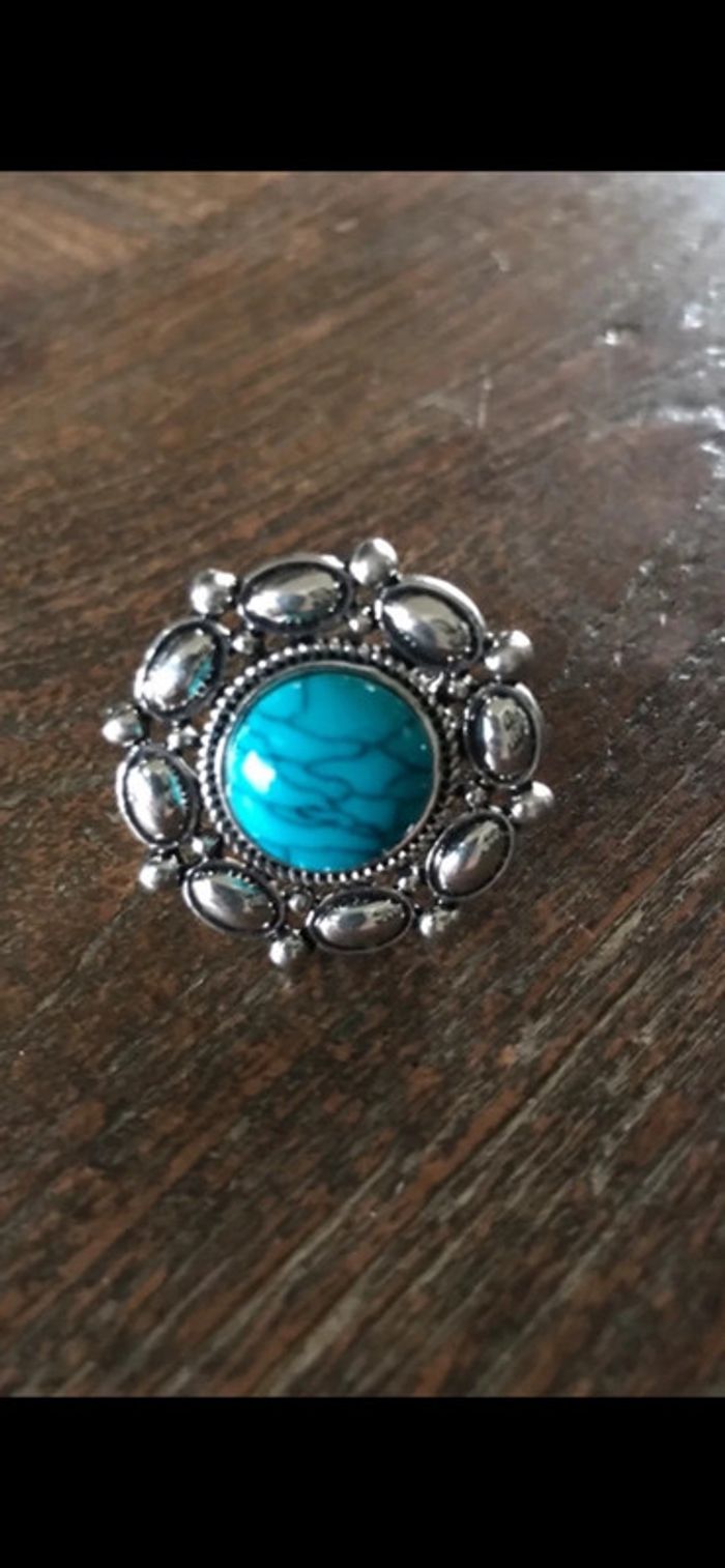 Magnifique bague réglage fleur avec turquoise - photo numéro 8