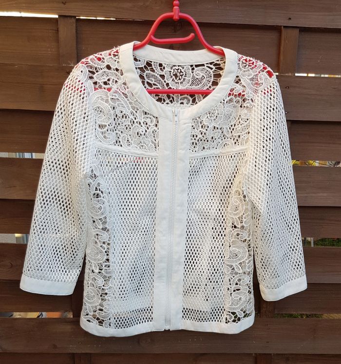 Veste zippée femme en résille et dentelle