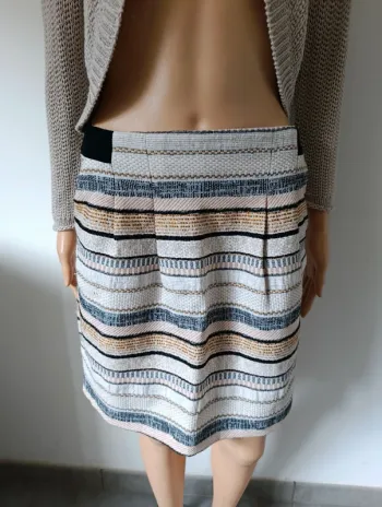 Jupe multi traits beige bleu marron femme taille 38 camaieu