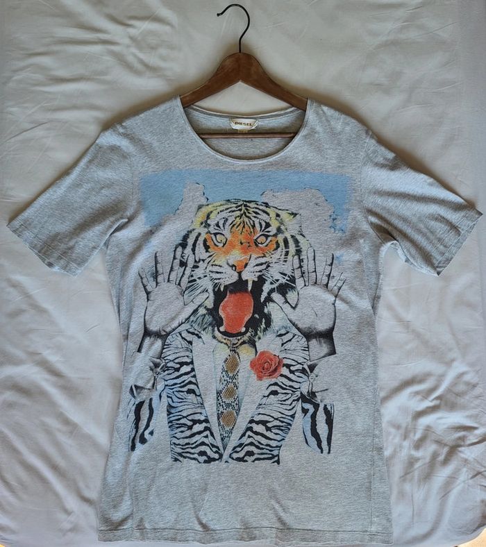 Tshirt gris chiné avec tigre