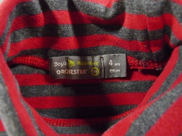 Tee-shirt sous-pull jersey rouge gris rayures Orchestra 4 ans 104 cm garçon - photo numéro 2